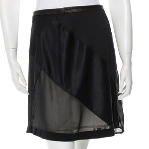Black Silk Mini Skirt with Leather trim!